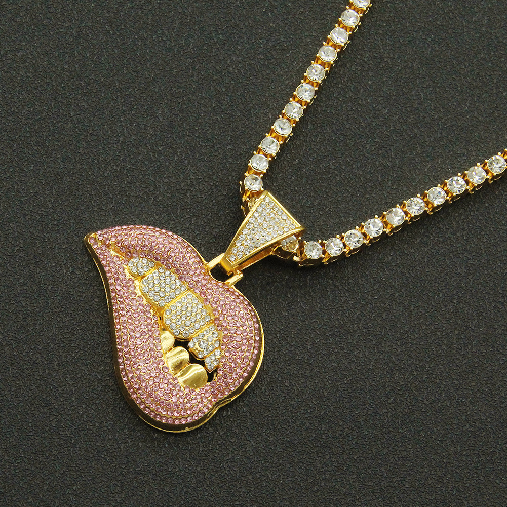 Fashion Personality Pink Lip Diamond Pendant Necklace display picture 5