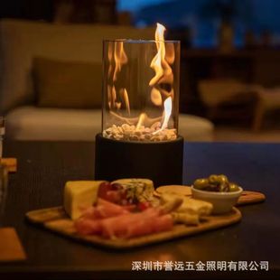 Desktop Alcohol Fireplace Light Indoor Stainless Steel Small Portable Heating Stove Round Glass Outdoor Atmosphere Light