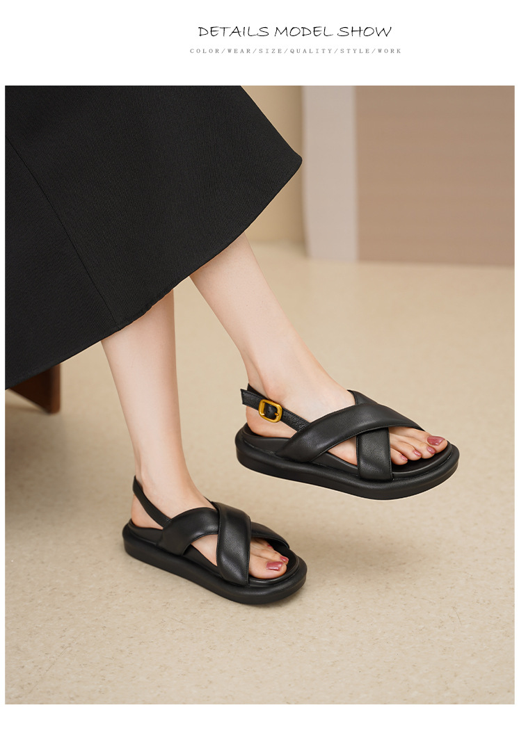 Sandal hở ngón đế dày thường ngày cho nữ – giày đi biển đế bằng hở ngón thời trang đơn giản — Màu đen chi tiết 11