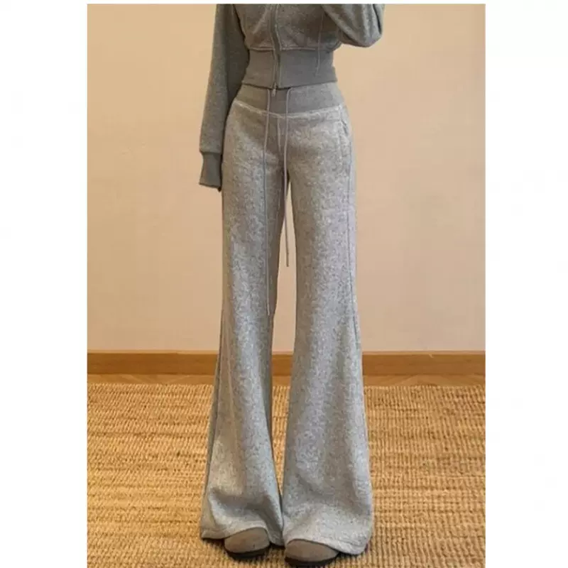 灰色微喇休闲裤女秋季2025新款高腰显瘦垂感lulu同款加绒喇叭卫裤