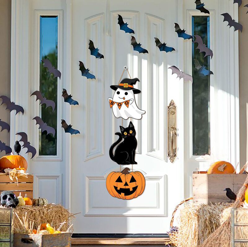 Cross-Border New Halloween Mouse Pumpkin Welcome Sign Decoration Suitable for Front Door Wall Wooden Pumpkin Home Decoration