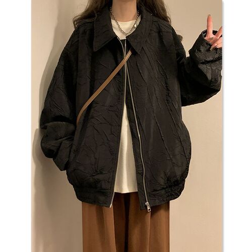 Texture Workwear Jacket for Women in Plus Size, Unique Suit Jacket, 2025 Spring and Autumn Retro Hong Kong Style Design, Baseball Style Outerwear
