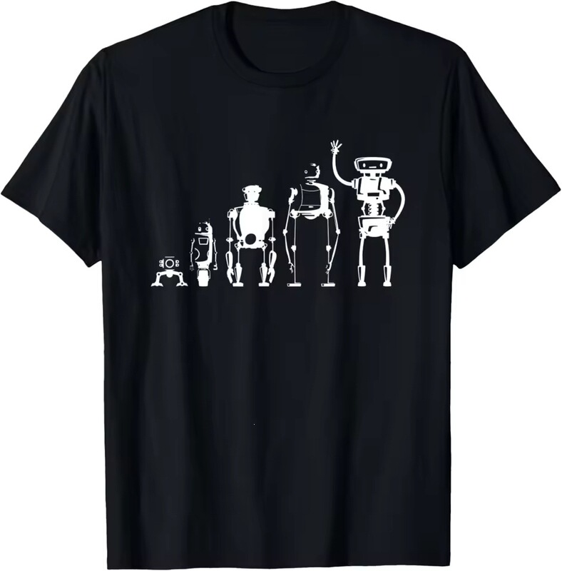 Robot Evolution Graphic T-Shirt Casual Cotton T-Shirt Men's Short Sleeve Crew Neck Top