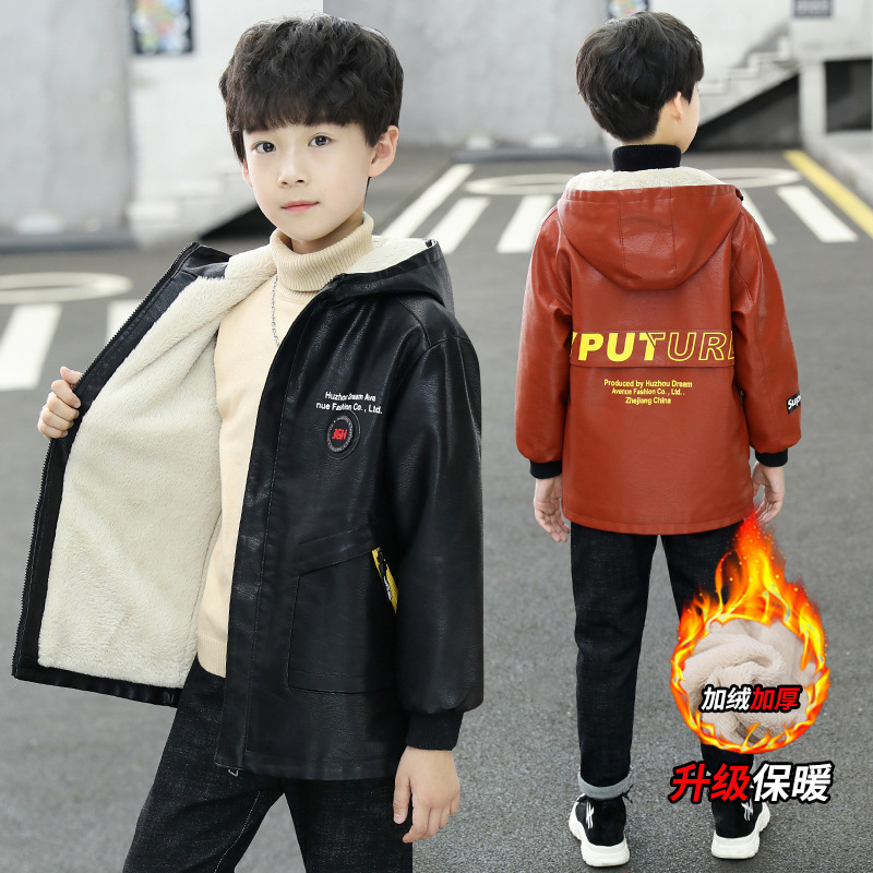 男童冬装外套2025新款加绒大童痞帅男孩皮衣10岁皮夹克12帅气潮