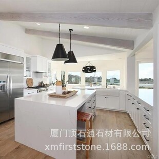 Artificial Zero Silicon Quartz Stone Carrara White Countertop Factory Wholesale Customized Integral Kitchen Quartz Stone Countertop