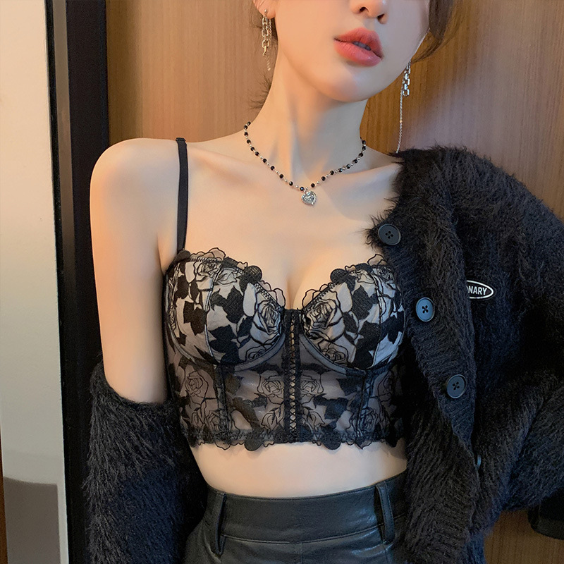 Anillo de acero suave traje sujetador se puede usar fuera largo sexy LACE push up ajustable colección ropa interior delgada para las mujeres 057