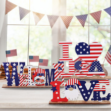 跨境美国独立日国庆节装饰品创意DIY字母木质摆件 桌面装扮摆饰