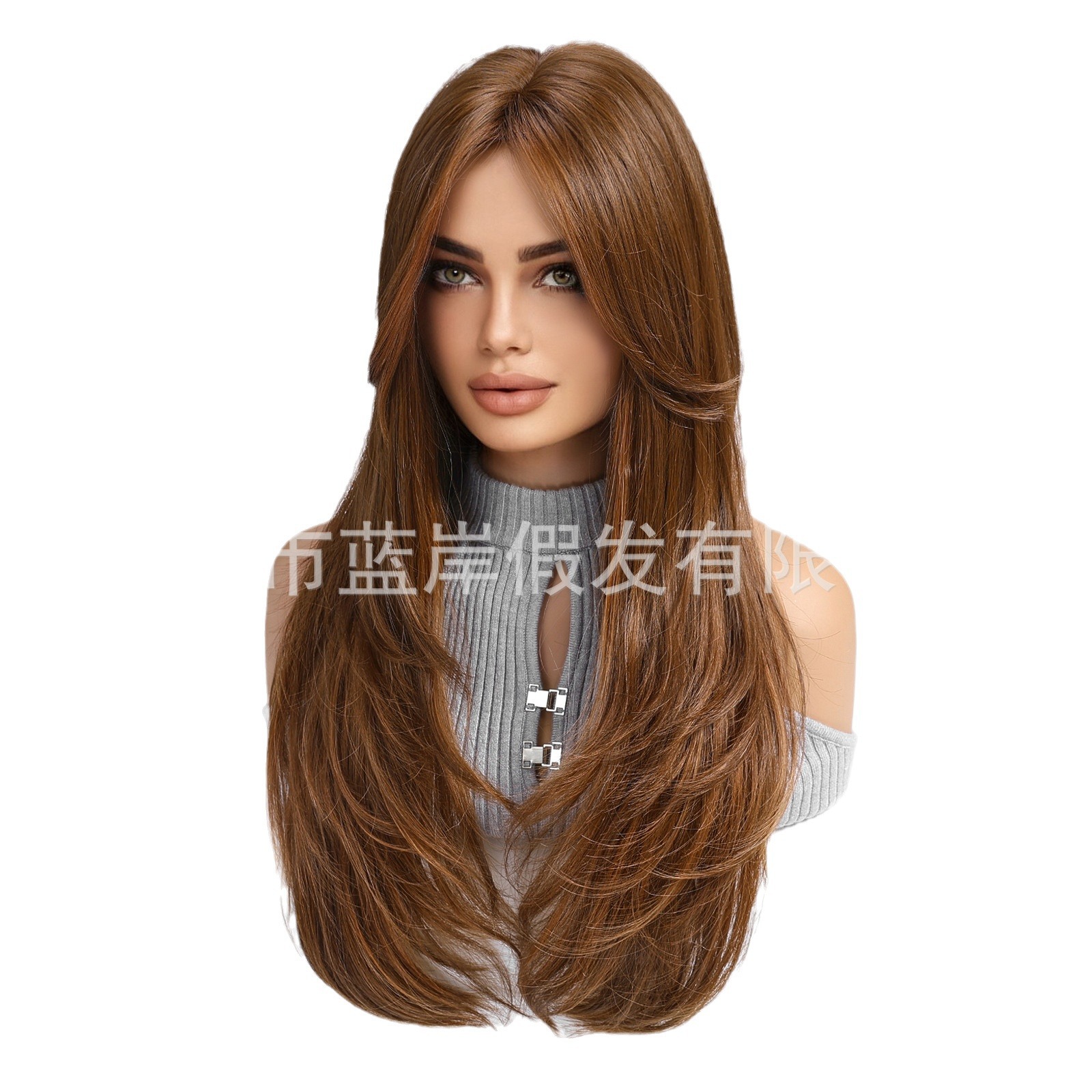 Transfronterizos europeos y estadounidenses peluccas de cabello largo de mujer roja marrón claro franja larga