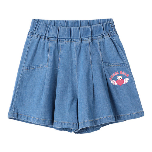 New Women's Children's Summer Outfits Baby Trendy Wide-Leg Denim Shorts Hot Pants Skirts Pleated Skirt