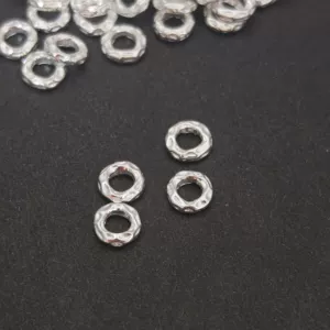 S999 Pure Silver Jewelry Accessories, Hammered Texture Round Rings, DIY Handmade Beaded Braided Bracelet Spacer Beads, Loose Beads