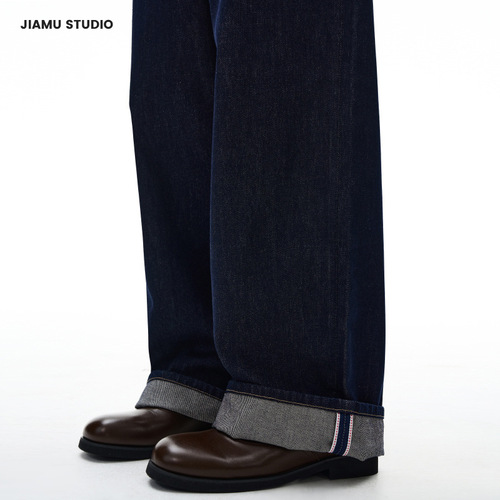 JIAMU red-ear tannins American high street baggy jeans neutral wide-leg jeans for men and women's loose straight leg