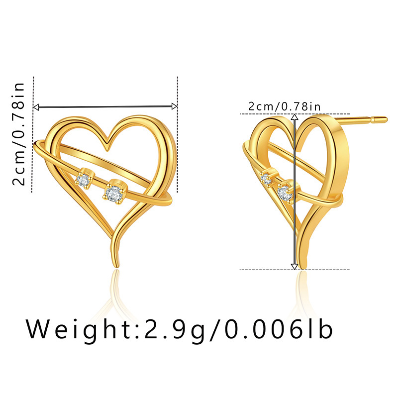 Sweet Heart Shape Copper Inlay Zircon Ear Studs 1 Pair display picture 1