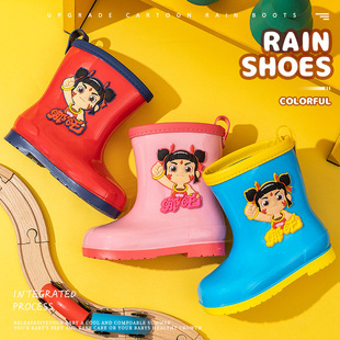 Nezha Kidsren's Rain Boots, Boys' Baby Non-Slip Rain Boots, Girls' Primary School Students' Waterproof Water Shoes on Rainy Days, Toddler Rubber Shoes