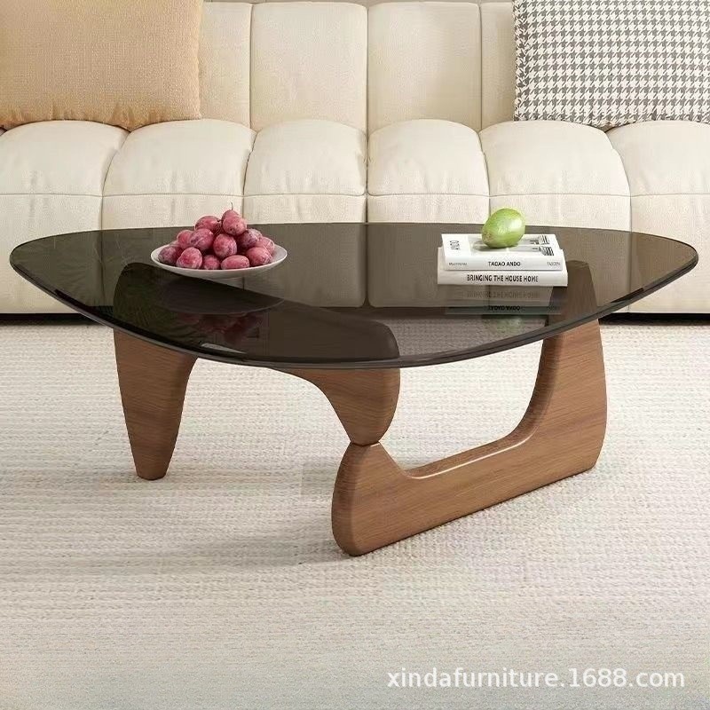 Gray glass+walnut solid wood leg