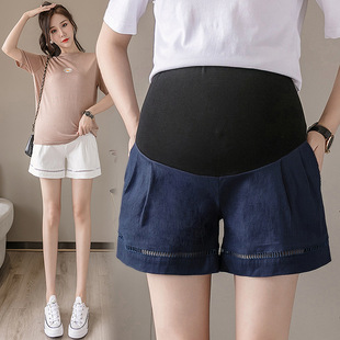 Pregnant Women's Cotton and Linen Shorts, Summer Wear, Thin, Casual, Trbottomy Mom Washed Cotton and Linen Bottoming Shorts for Pregnant Women