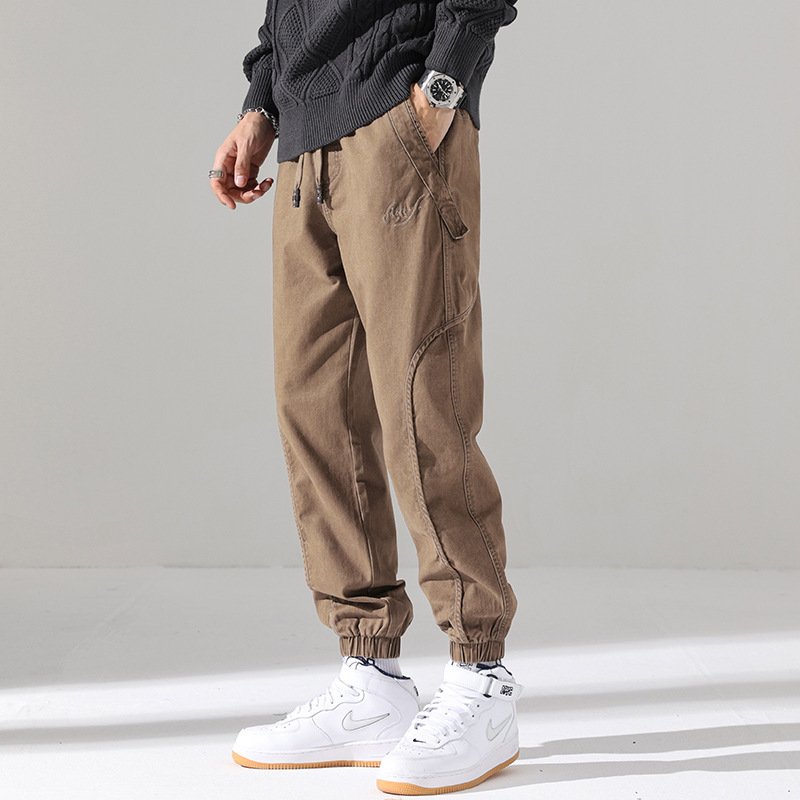 American high-end overalls men's autumn fleece-lined ameikaji loose straight ankle-tied wide-leg men's casual pants American high-end overalls men's autumn fleece-lined ameikaji loose straight ankle-tied wide-leg men's casual pants