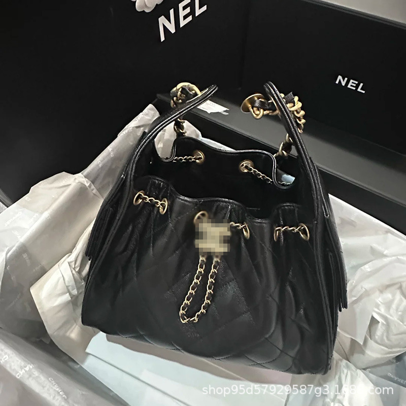 新款香家25C高品质水桶包25bag真皮hobo包复古菱格链条包单肩手提|undefined