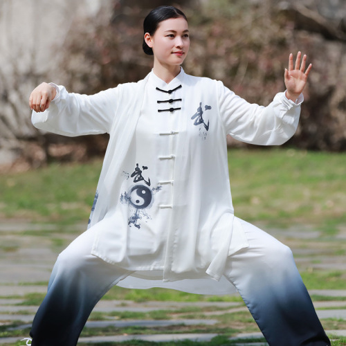 Taichi suit wushu kungfu clothing women's elegant three piece painted martial arts competition performance suit for men