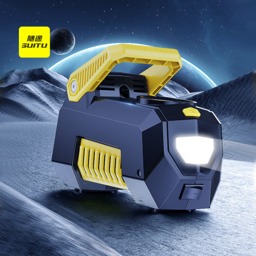 Portable high-power and high-pressure car-mounted inflator with lighting car-mounted double-cylinder air pump inflator