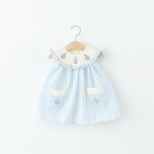 2025 summer new three sailing sliver dress girls sailing embroidered small skirt dress