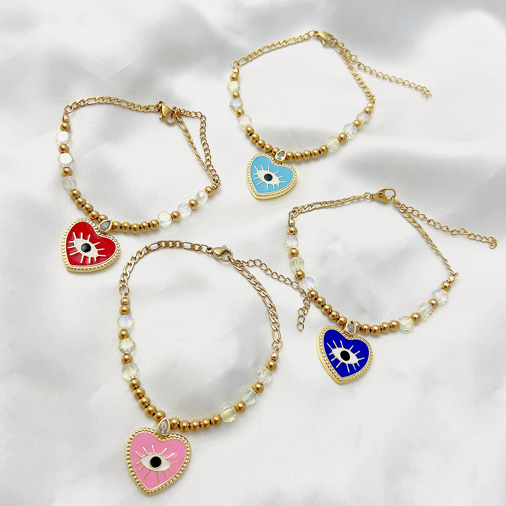 Fashion Devilu0027S Eye Heart Shape Stainless Steel Copper Enamel Bracelets 1 Piece