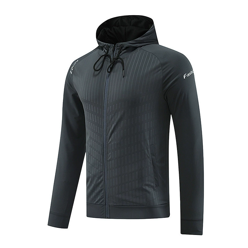 Sports elastic quick dry demi-season jacket with hood with zipper for gym for leisure, (Physicals)
