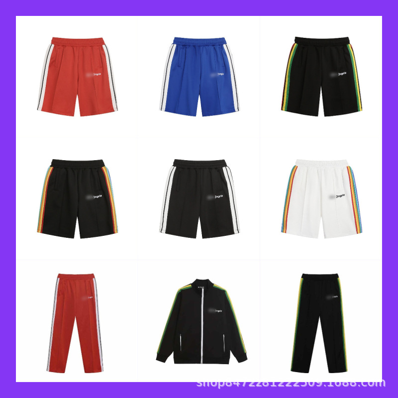 Palm Angels Rainbow Stripe Unisex Sweatpants Loose Sports Pants Shorts