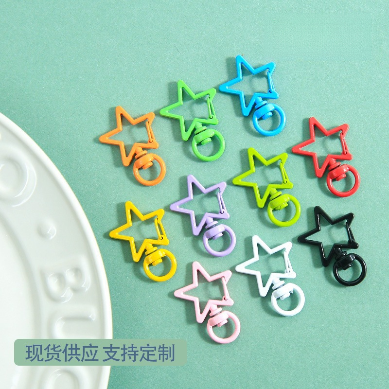 Colorful Painted Five-Pointed Star Snap Button Keychain Fresh and Sweet Handmade DIY Bead Jewelry Accessories Wholesale