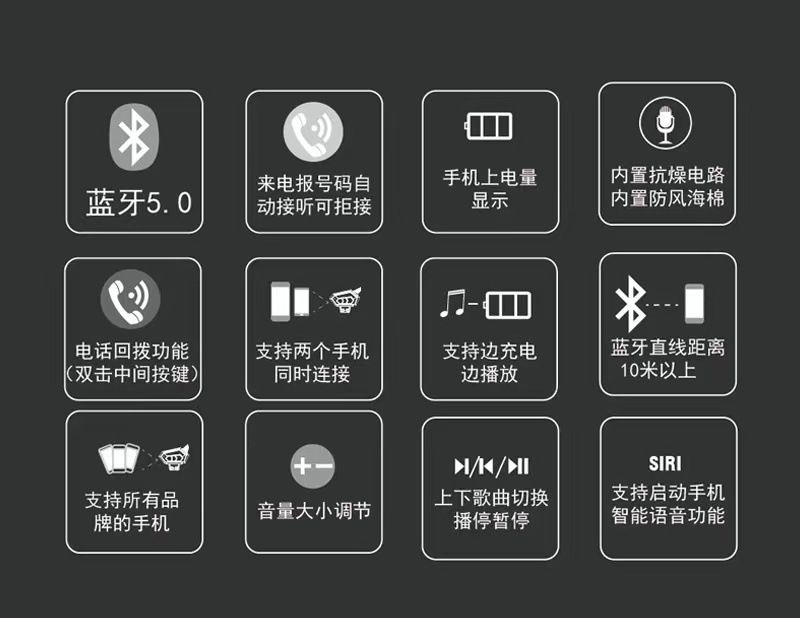 Cross-border helmet bluetooth headset motorcycle bluetooth music headset bluetooth 5.0 solution 1000MA battery