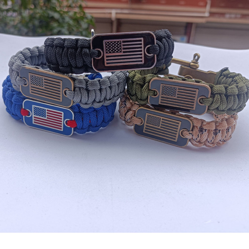Cross-border Hot Sale Leisure Umbrella Rope US Flag Nameplate Bracelet Zinc Alloy U-shaped Adjustable Buckle Umbrella Rope Bracelet