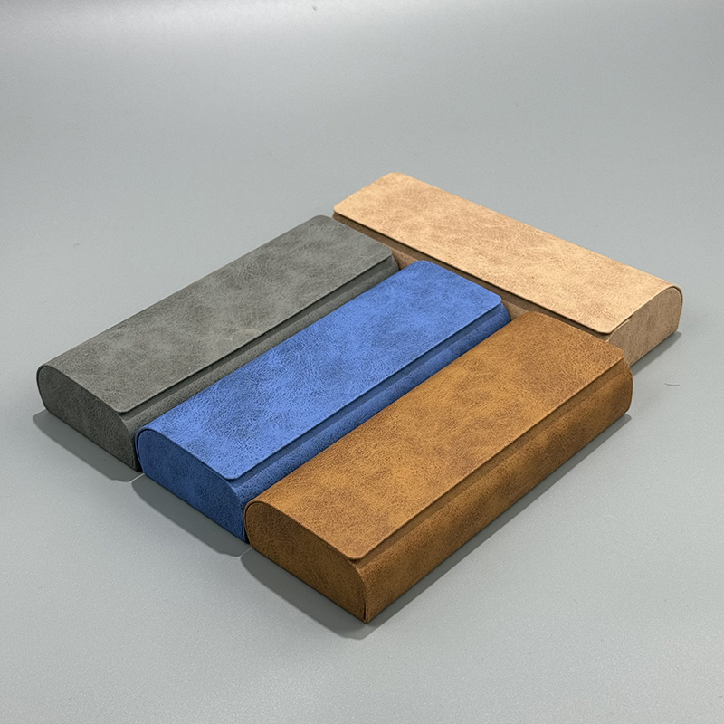Solid Color Retro Portable Anti-Pressure Sheepskin Pattern Handmade Glasses Case High-Value Light Luxury Design Flip Storage Box Trendy