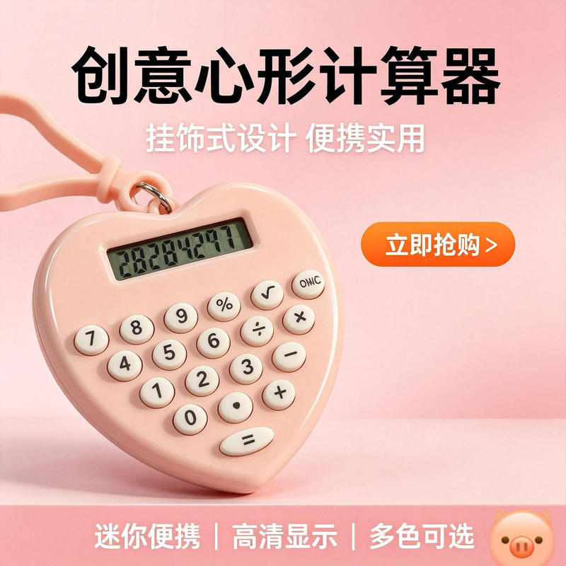Heart-shaped mini pendant calculator, portable 8-digit calculator for students, creative and cute stationery calculator