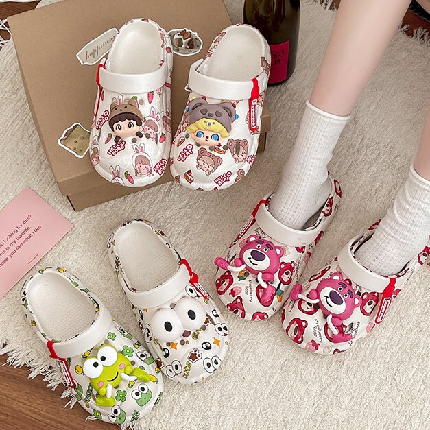 Cute Doll-Style Women's Clogs for Outdoor Wear, Student Summer Beach Closed-Toe Sandals, Soft-Soled Thick-Soled Non-Slip Clogs for Women