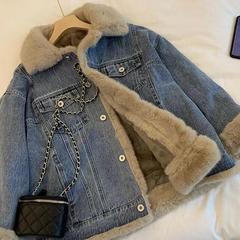 牛仔外套女秋冬天新款复古羊羔毛休闲宽松加绒加厚休闲服女