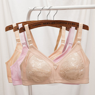 Middle-aged and Elderly Underwear Women's Non-rimless Non-sponge Thin Cotton Breathable Bra plus size Large Cup Bra for Mother