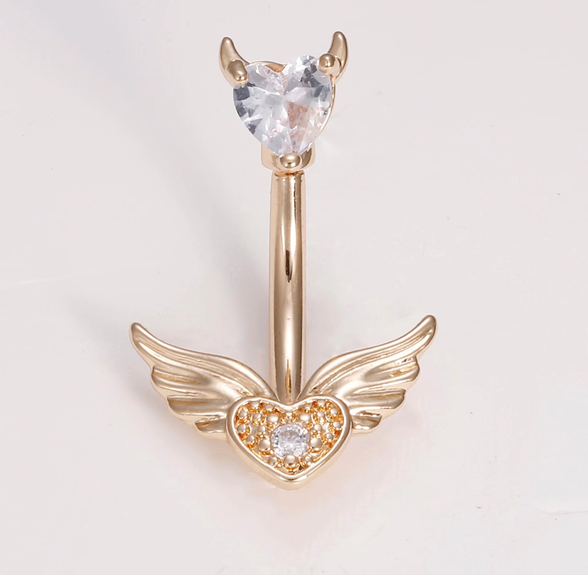 Angel Wings Heart Navel Ring Stainless Steel Belly Button Ring Dangle Piercing Jewelry detail image 7