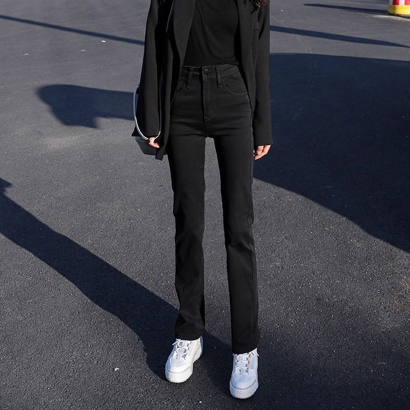 Black Slim Straight-Leg Jeans for Women, 2026 New Spring and Autumn Popular Versatile Slim-Fit Cigarette Pants