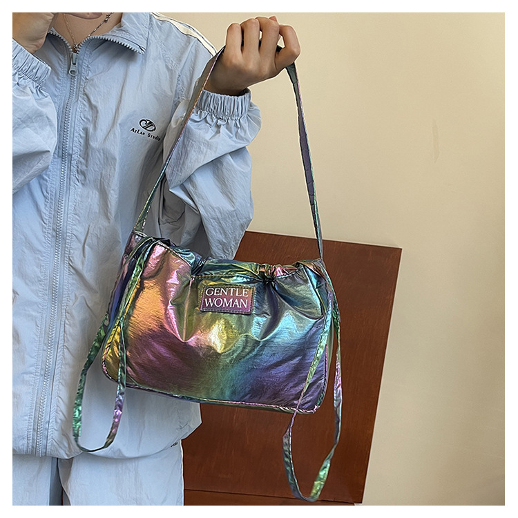 Candy colored new letter printed drawstring shoulder niche design dumpling women's armpit bag_voghion.com