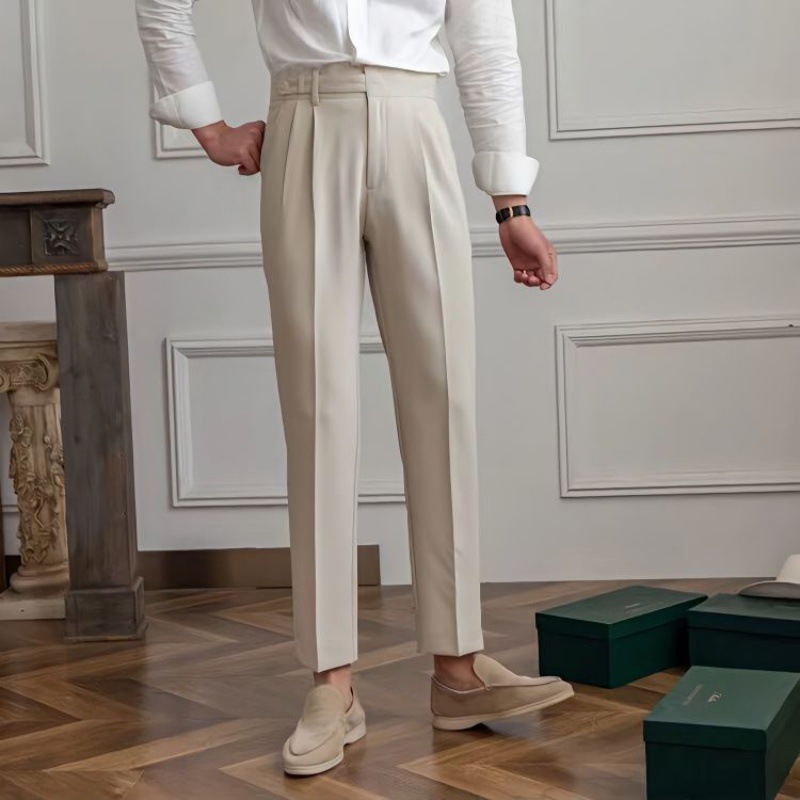 Jinbukang Summer Thin Paris Button Business Tapered Pants apricot All-match Neapolitan Pants Men's Cropped High Waist