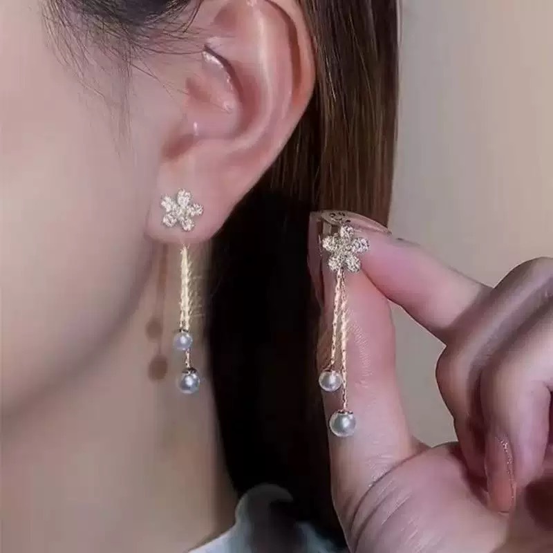 Fashionable sophisticated trend universal earrings pearl, flowered, high-quality style