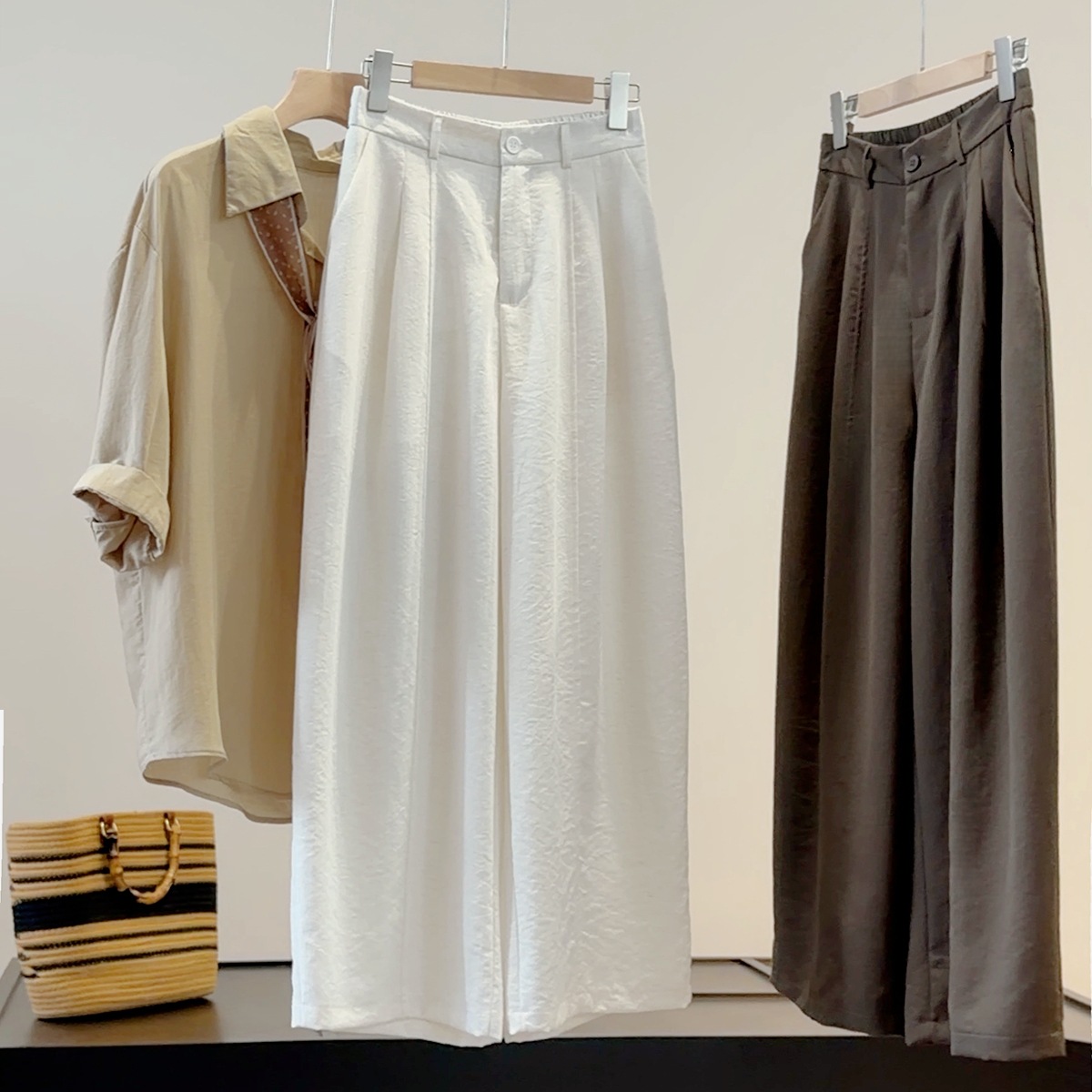 White Cotton Linen Wide Leg Pants Straight Leg Elegant Versatile Loose Slimming Simple Casual Cropped Summer Style_ecoleips.com