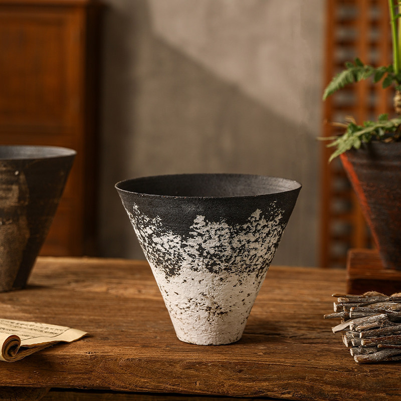 Jingdezhen Ceramic Flower Pot Wabi-Sabi Style Coarse Pottery Breathable Conical Pot Vintage High-End Monstera Phalaenopsis Green Plant Pot