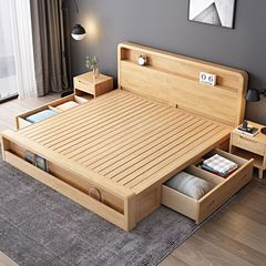 實木床北歐風.8米.5米高箱儲物床現代簡約經濟型全實木臥室