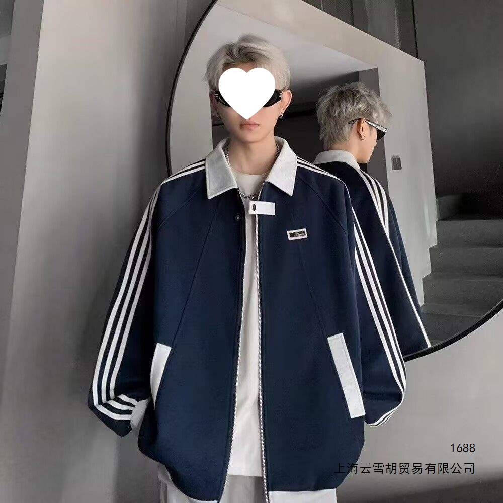 New Spring/Autumn Collared Jacket for Men and Women, American High Street Preppy Style Casual Loose Jacket Trendy Three-Bar Baseball Uniform