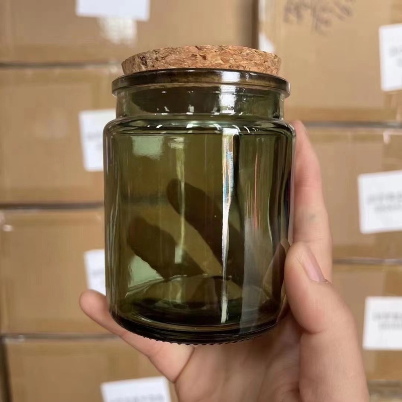 レトロな茶色の高温耐性蓋付き手作りアロマキャンドルカップ DIY 空のカップワックス容器コルクガラスボトル|undefined