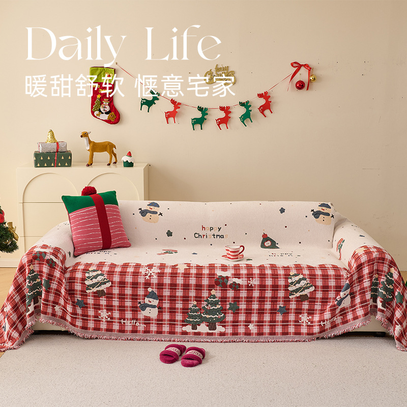 Cuatro estaciones de sofá cubierta roja universal cubierta de sofá cubierta de cubierta de sofá antideslizante toalla de sofá de Navidad
