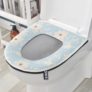 Large Inner Diameter Cotton and Linen Toilet Seat Cushion, Summer Washable Zipper Toilet Cover, Universal Household Skin-Friendly Cushion for All Seasons