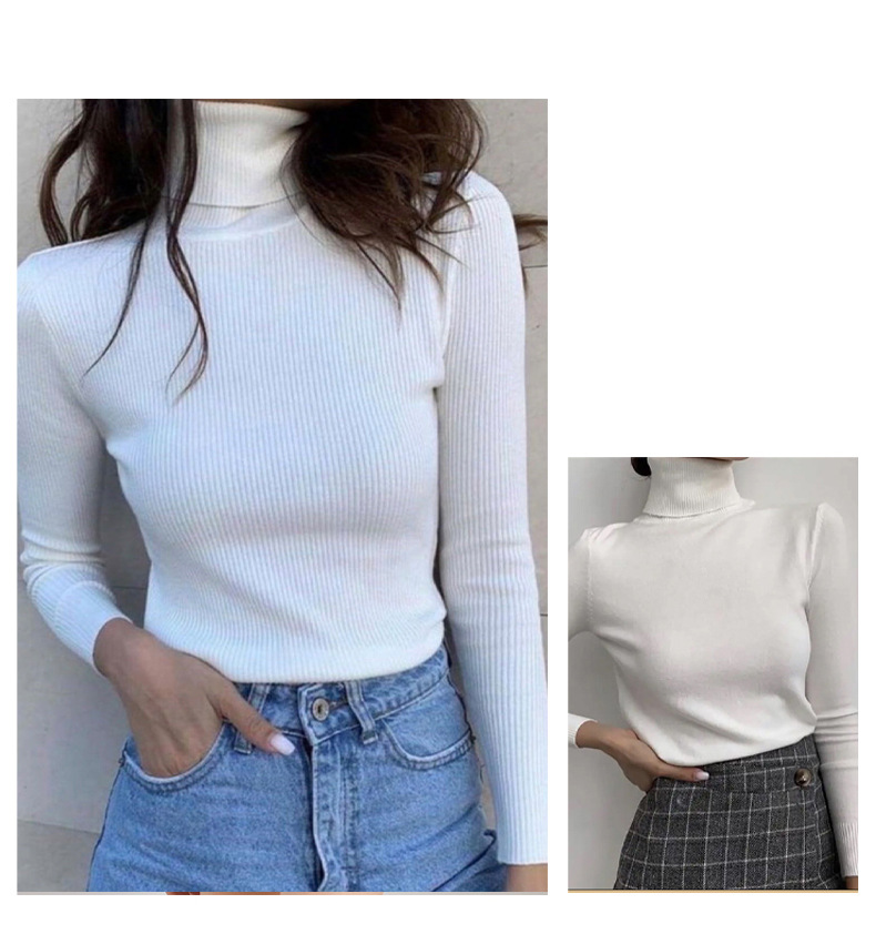 Women's High Collar Knitted Pullover Long Sleeve Sweater Top_voghion.com