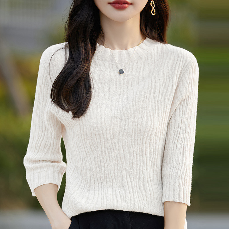 Cross-Border Wholesale of New Autumn Pullover Sweaters, Half-Sleeve Women's Andy Velvet Round-Neck Knit Tops, Slim-Fit Korean Style Base Shirts for Women