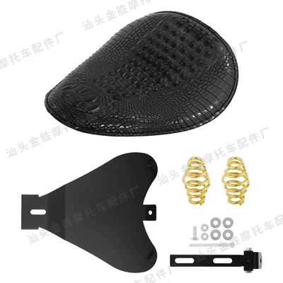 X48 72 883 Cruiser Bikes, Motorcycle cushion - crocodile-leather-black-seat-cushion-long-round-spring-gold-bracket